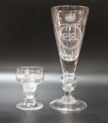 A large Edward VIII commemorative trumpet goblet with etched glass design dated 1937, together