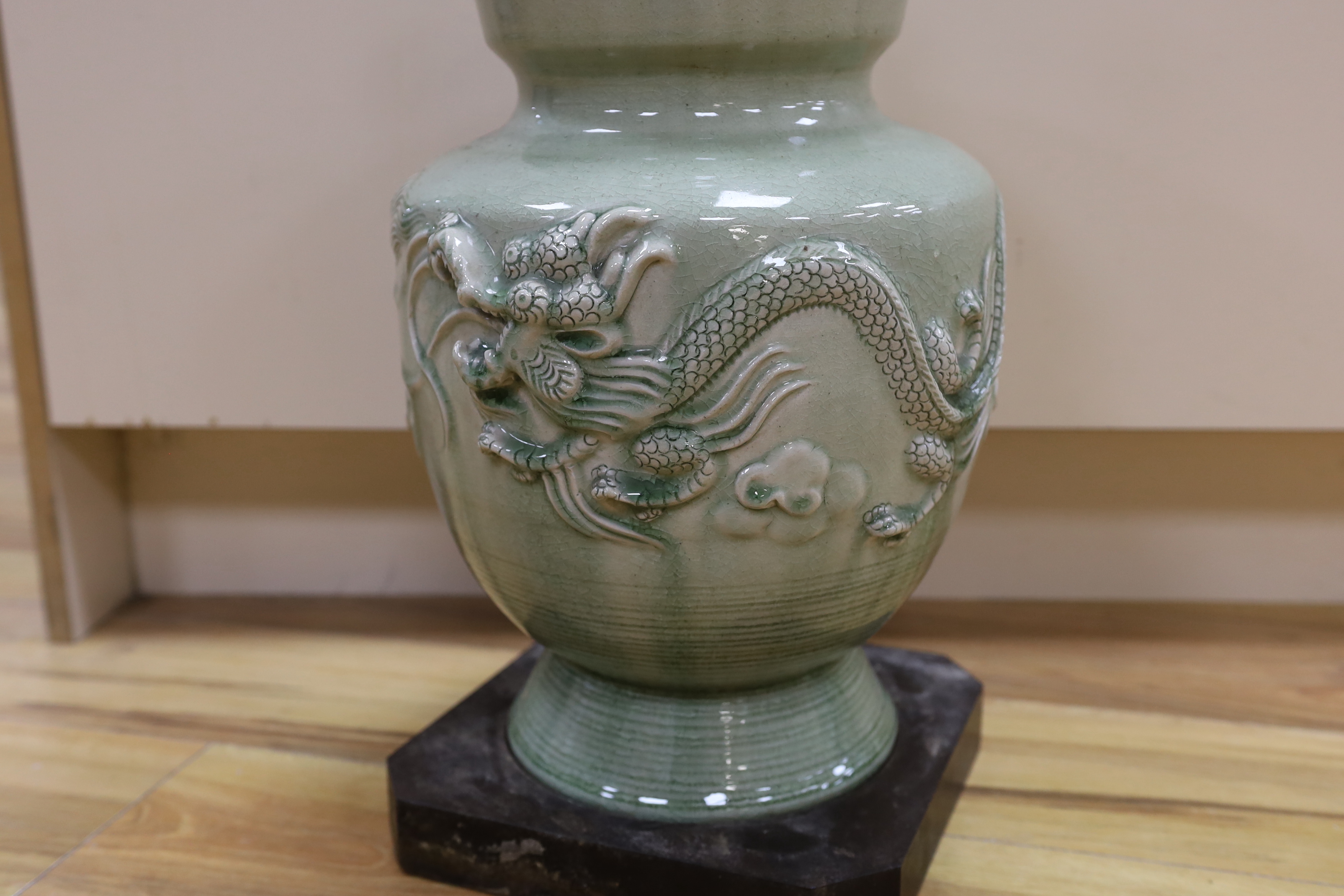 A Chinese celadon glazed lamp, 55cm high - Image 4 of 5