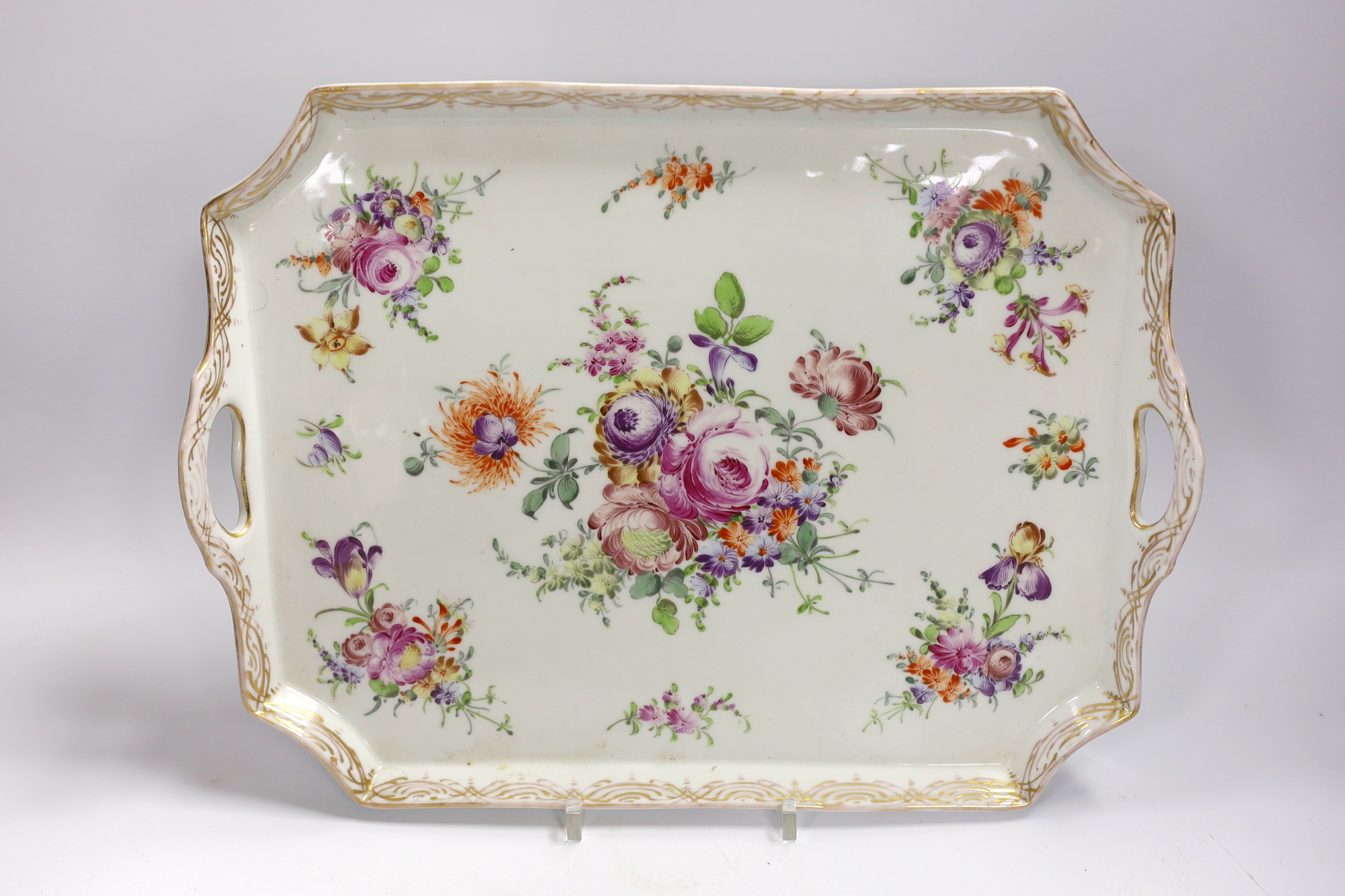 A Dresden porcelain floral dish, Cantagalli caddy and three Paris vases, largest 33cm wide - Image 10 of 11