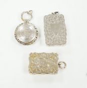 Three assorted 19th century silver vinaigrettes including circular and late Victorian by George