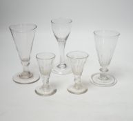 A group of five 18th century wine glasses, tallest 13cms