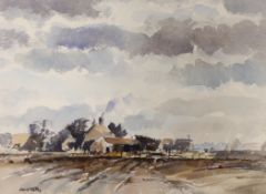 David Tallis, watercolour, Rural landscape with farm buildings, signed, 27 x 37cm