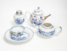 18th / 19th century Chinese export porcelain: two teapots, a tea canister, a plate and a teabowl,