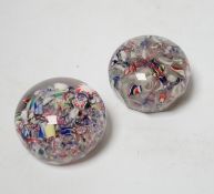 Two French ‘scrambled’ glass paperweights, 6cm diameter