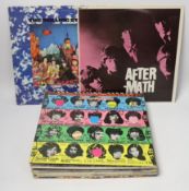 Sixteen LP albums by The Rolling Stones, and related, and Jimi Hendrix, including Aftermath, Their