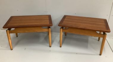 A pair of mid century G Plan Librenza rectangular teak side tables, width 74cm, depth 48cm, height