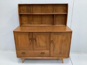 An Ercol Windsor elm sideboard with plate rack, width 114cm, depth 44cm, height including rack