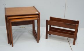 A nest of three G Plan teak tables, width 53cm, depth 43cm, height 49cm together with a two division