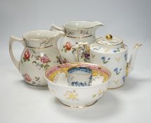 A group of assorted Victorian ceramics including pair of Winton jugs and blue and white wash