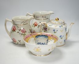 A group of assorted Victorian ceramics including pair of Winton jugs and blue and white wash