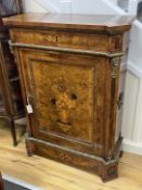 A 19th century marquetry inlaid kingwood banded burr walnut pier cabinet, width 85cm, depth 37cm,