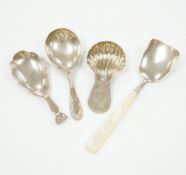 Two 19th century silver caddy spoons including mother of pearl handled by George Unite, 12.1cm and