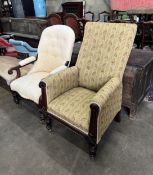 An early Victorian mahogany armchair and a later spoonback open armchair, larger width 66cm, depth