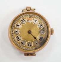 An early 20th century 9ct gold Rolex manual wind wrist watch, with detached associated flexible