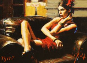 Fabian Perez (Argentinian, b.1967), hand embellished giclee print, 'Linda in red III', limited