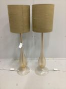 A pair of Venetian style baluster glass table lamps and shades, height including shades 97cm