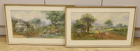 E. Taylor (19th. C), pair of watercolours, Rural landscapes with cattle and ducks, signed, 26 x