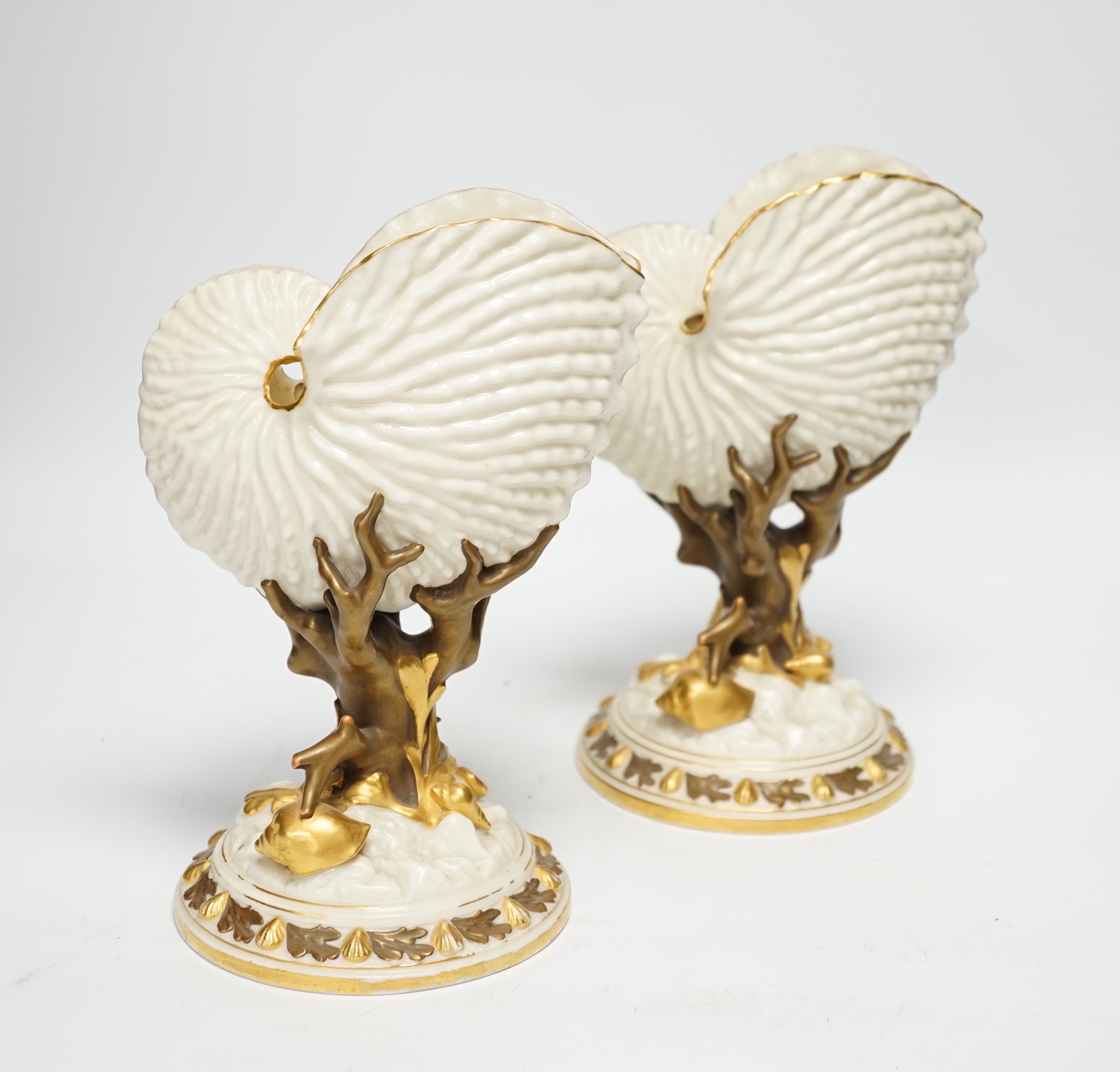 A pair of Royal Worcester “nautilus” vases, 22cm high