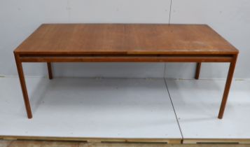 A mid century Danish design rectangular teak extending dining table, width 200cm, depth 92cm, height