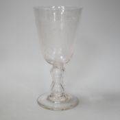 A lead crystal commemorative Gretna Green goblet, with fine engraving of a blacksmith and couple