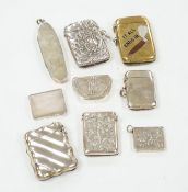Five assorted silver vesta cases, including Victorian oval by Sampson Mordan, 72mm, a brass and