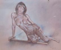 Franco Matania (1922-2006), heightened chalk, Study of a nude woman, signed, 37 x 45cm