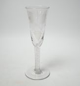 A George III hop and barley ale glass, with DSOT stem and engraved with hops and barley, 18cm