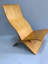 In the manner of Jens Nielson a mid century bent ply two section chair, width 56cm, depth 80cm,