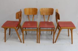 Four 1960's teak dining chairs, width 36cm, depth 40cm, height 78cm