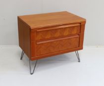 A G Plan “Herringbone” teak two drawer chest on hair pin legs, width 76cm, depth 50cm, height 65cm