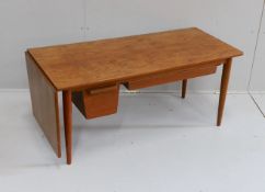 A mid century Danish design rectangular teak drop flap coffee / work table, width 117cm, depth 54cm,