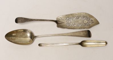 A George III silver marrow scoop, London, 1812, 22.7cm, a Victorian silver Old English pattern