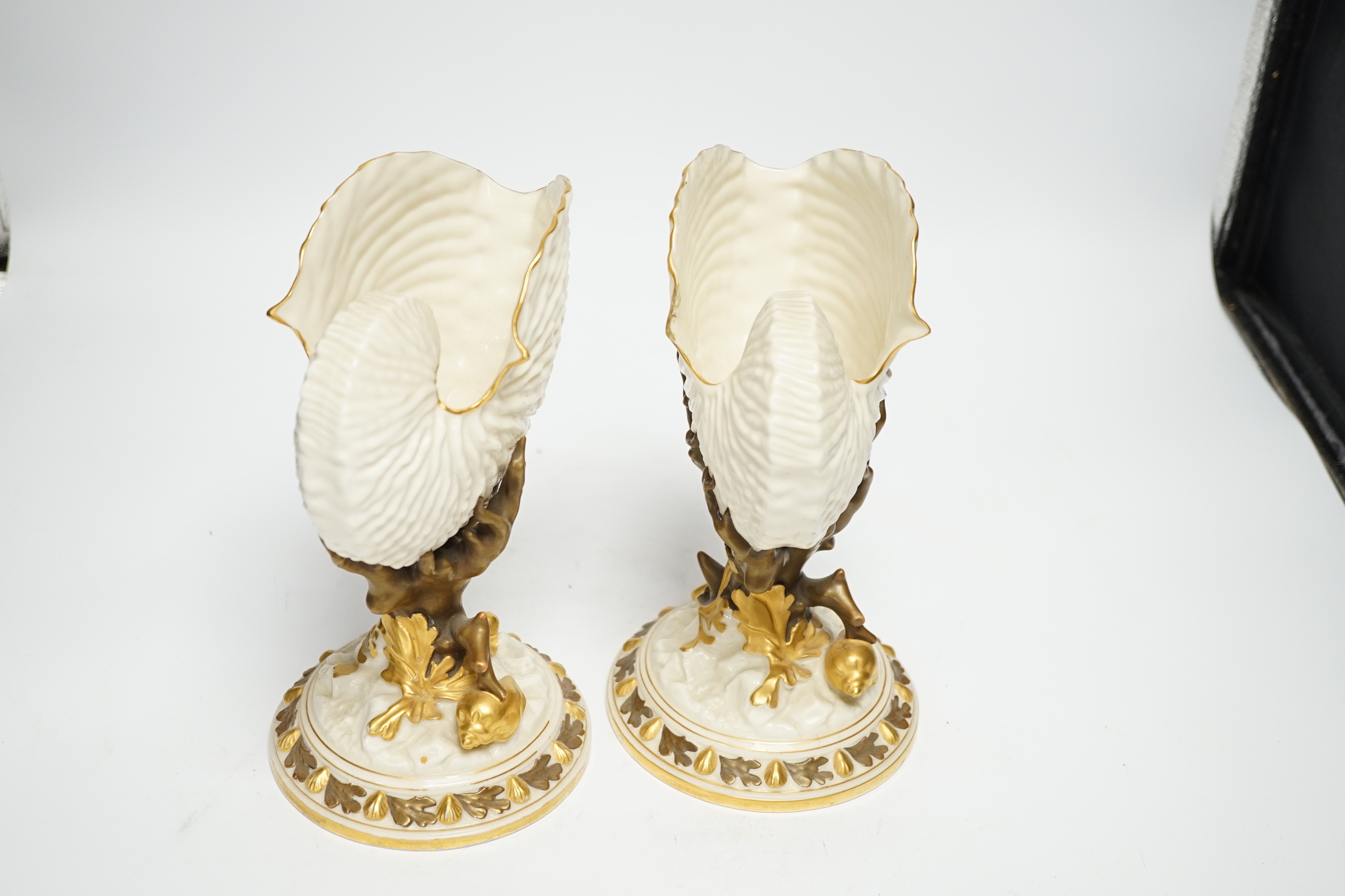 A pair of Royal Worcester “nautilus” vases, 22cm high - Image 2 of 3