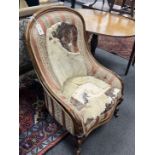 A Victorian walnut spoon back chair, width 59cm, depth 66cm, height 92cm