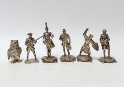 A set of five miniature silver model soldiers, maker SMC, London, 1975, tallest 75mm, together
