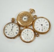 Four assorted gold plated pocket watches, including Elgin and half hunter.