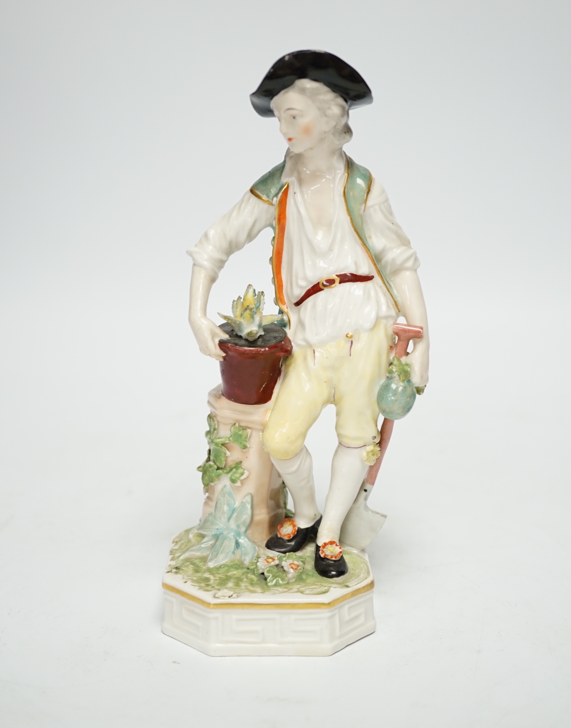 A Derby figure of a gardener, c.1780, 18cm high