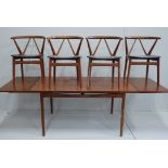 Henning Kjaernulf for Bruno Hansen, four Model 225 'Wishbone' teak dining chairs, width 55cm,