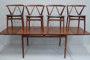 Henning Kjaernulf for Bruno Hansen, four Model 225 'Wishbone' teak dining chairs, width 55cm,