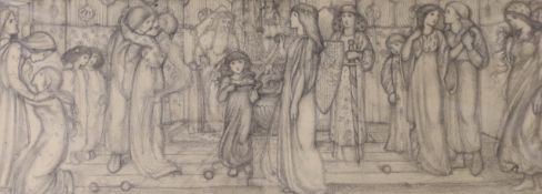 Louis B. Davis (Illustrator, 1861-1941), Pre-Raphaelite style pencil sketch, 'Festival', 10 x
