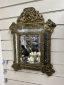 A 19th century French embossed brass wall mirror, width 39cm, height 54cm