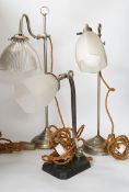 Three 1920’s/30’s chrome adjustable desk lamps with glass shades, tallest 56cm