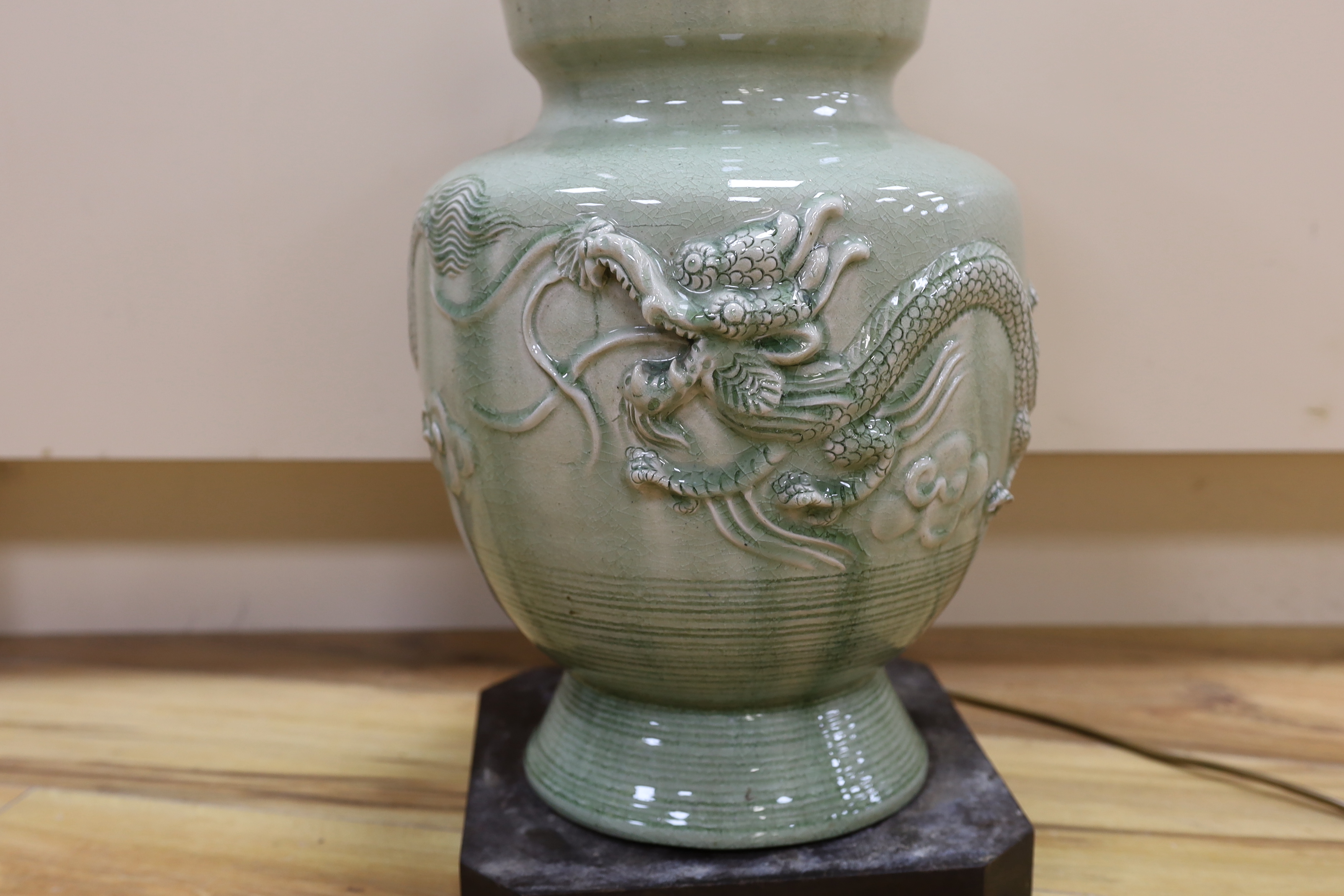 A Chinese celadon glazed lamp, 55cm high - Image 2 of 5