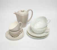 Two Arabia of Finland 'rice' porcelain cups and saucers and a Poole part coffee service