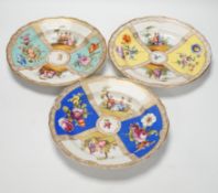 Three Meissen outside figurative and floral decorated plates, 23.5cm diameter