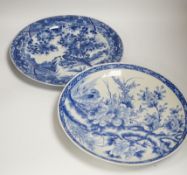 Two Japanese blue and white chargers, Meiji period, 35cm