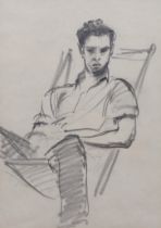 Attributed to Augustus John (1878-1961), pencil drawing, Portrait of a man in a deckchair, said to