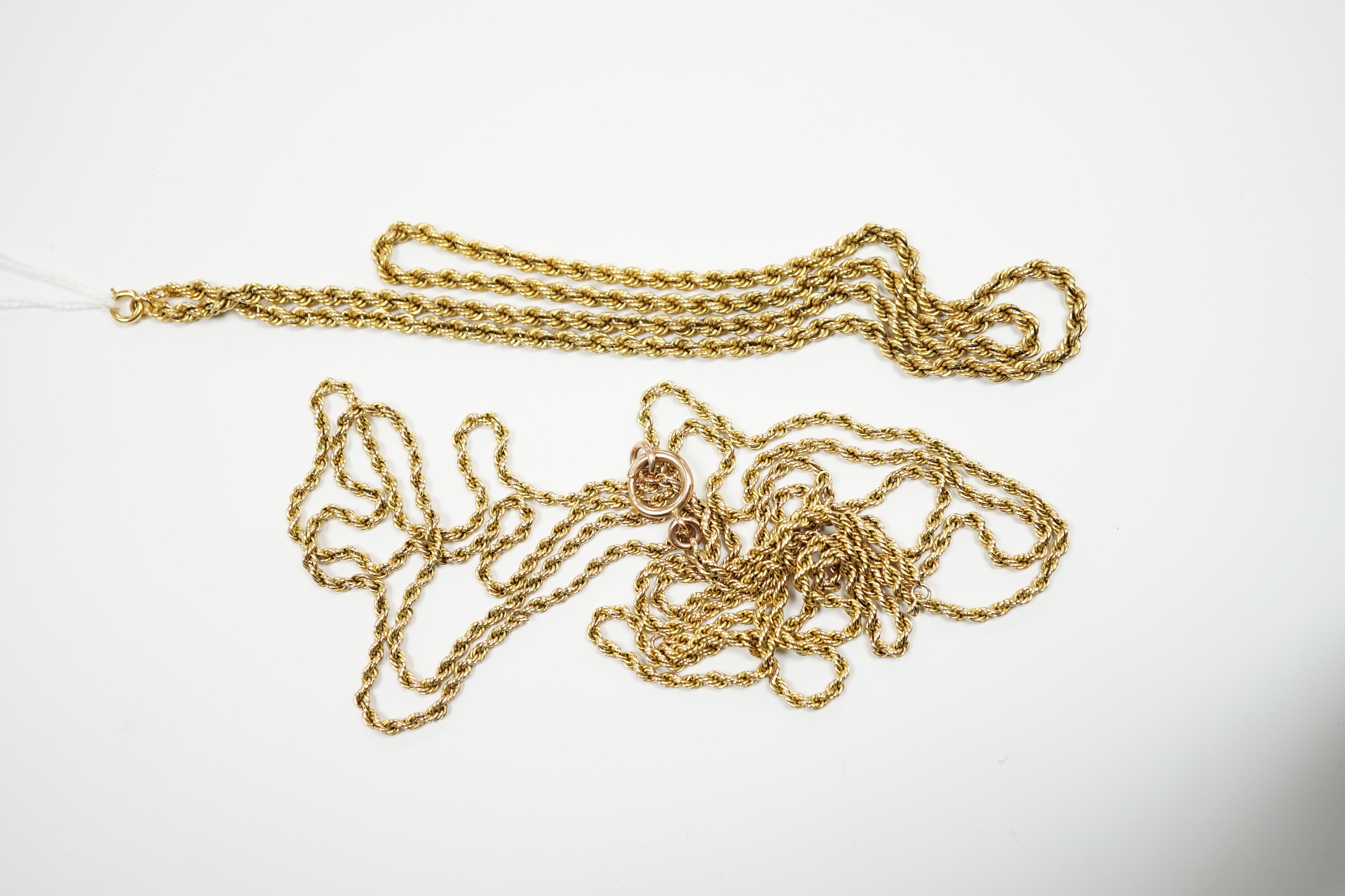 Two modern 9ct rope twist chains, the longest a.f., 144cm, gross 26.4 grams. - Image 3 of 5