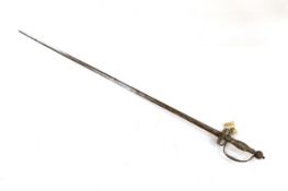 A French silver hilted small sword, c.1770, the guard, pommel and grip all chiselled with putti,