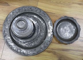 A collection of 18th century and later pewter chargers/plates